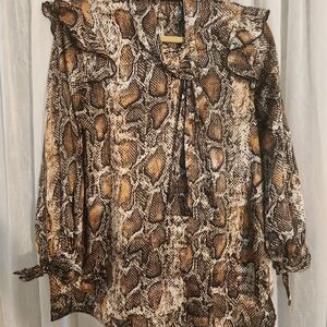 Zara Brown Snake Print Blouse with Ruffles